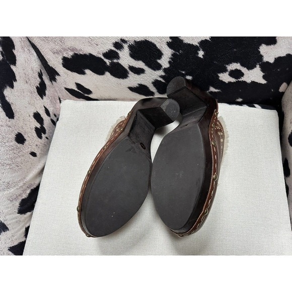Nine West Sherpa Mules‎ Clogs Wooden Sole in Brown Leather ~8.5M - Picture 6 of 6